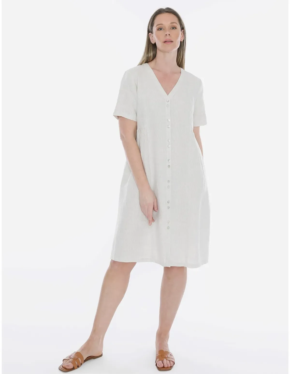 Jump Double Button V-neck Dress Beige Size 14 - Image 2