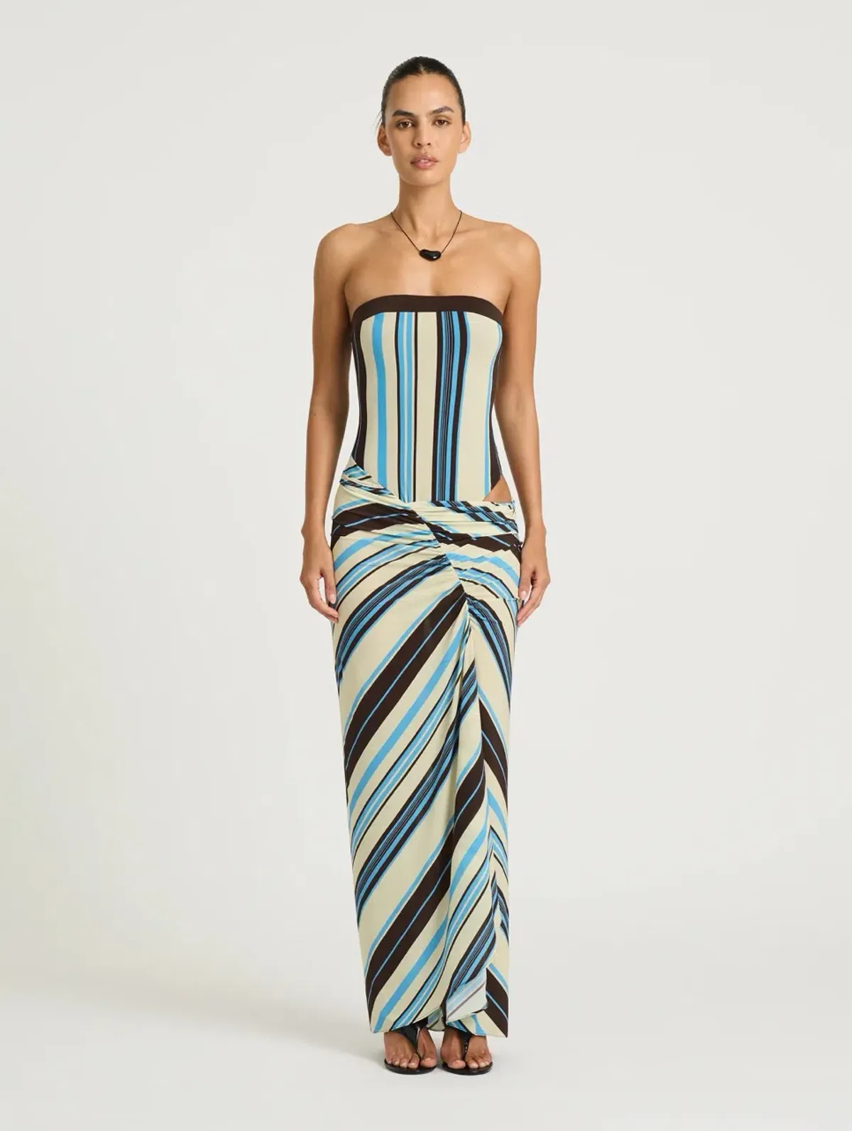 BENNI RUMI STRAPLESS MAXI OCEAN STRIPE SIZE 8 - Image 1