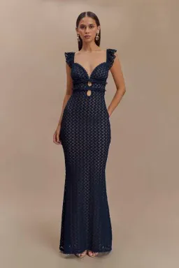 Meshki Ezra Lace Maxi Dress - Navy Size 8/S for rent on The Volte - image 1