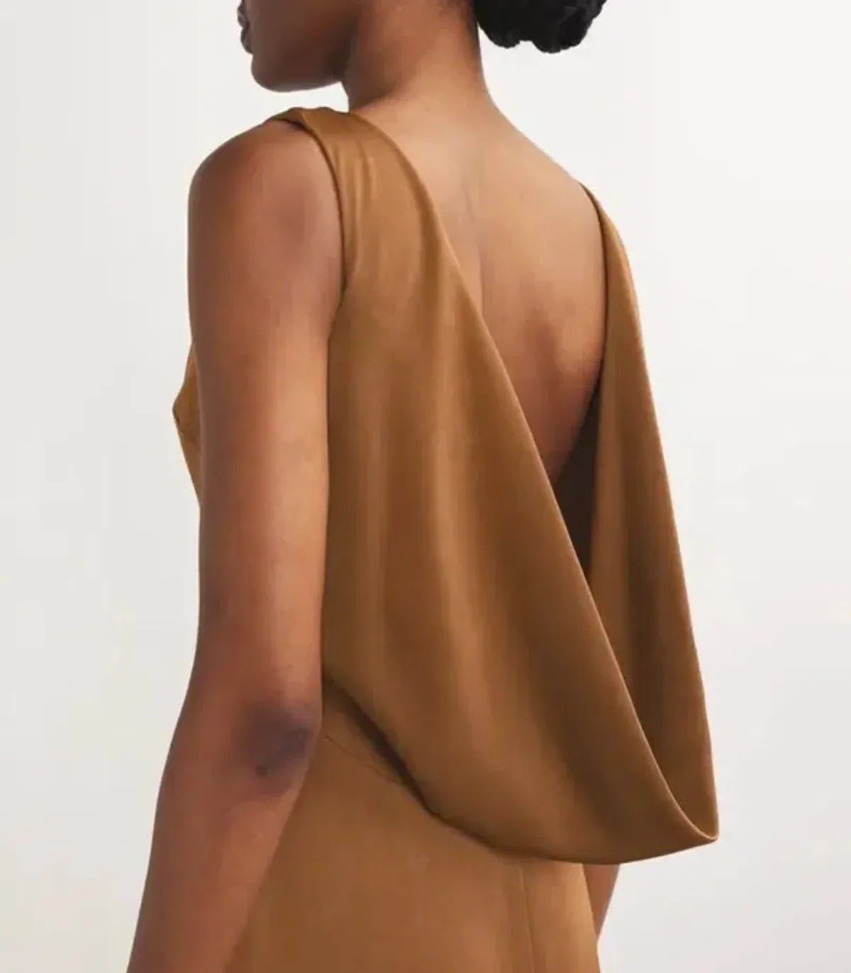 Alex Perry satin crepe draped back maxi dress in brown AU 14 - Image 3
