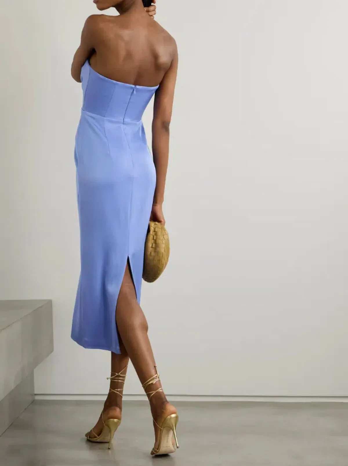 ALEX PERRY Strapless Draped Satin-Crepe Midi Dress Bridesmaid Dress in Blue AU 6  - Image 2