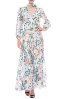 Zimmermann Verity Plunge Long Dress Cream Floral Size 8 for rent on The Volte - image 2