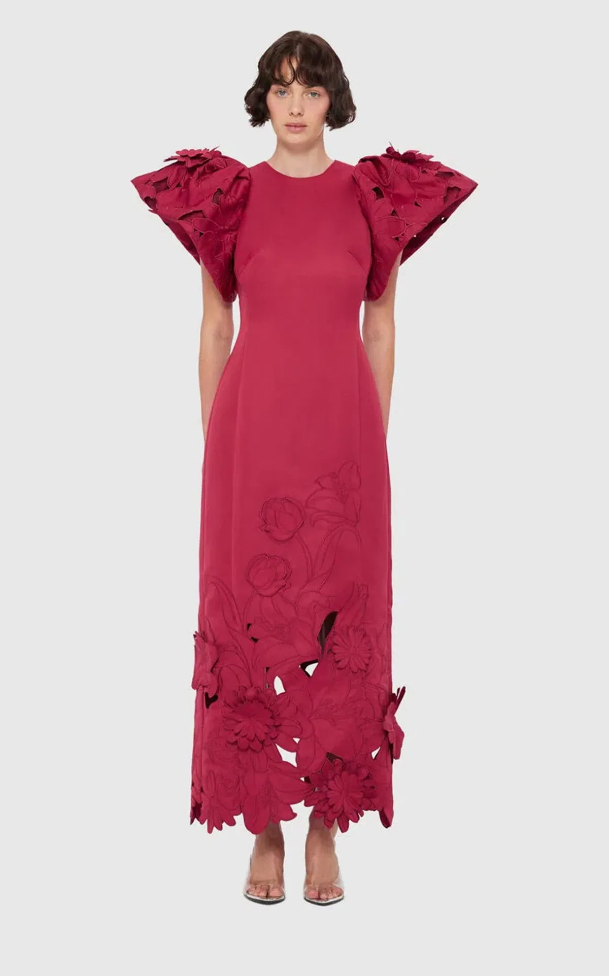 Leo Lin Exclusive Lucinda Floral-Appliquéd Cutout Crepe Maxi Dress Red Size 12 - Image 1