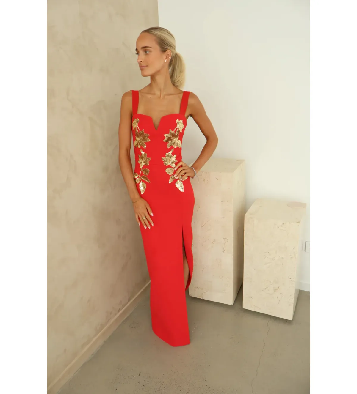 Rebecca Vallance Versaille Sequined Crêpe Gown in Red Size AU4 - Image 3