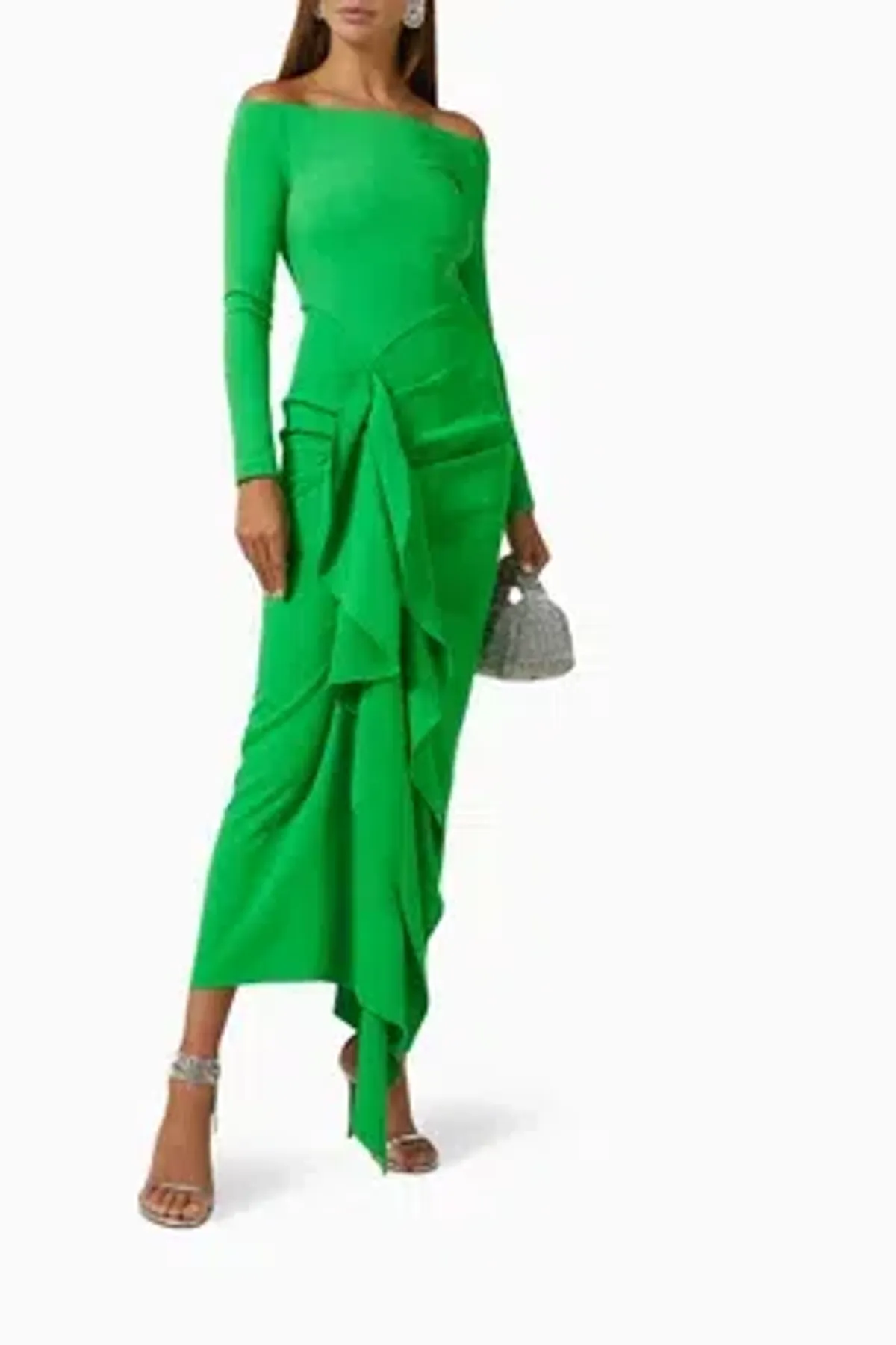 Solace London Off-the-shoulder Ruffled Dress Lotus Green Size 10 - Image 3