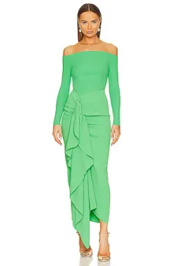 Solace London Off-the-shoulder Ruffled Dress Lotus Green Size 10 for rent on The Volte - image 6
