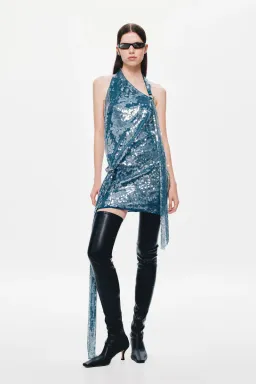 New MISHA Rivera Sequin Mini Dress – Teal Blue – Size 8 / S 💙 for rent on The Volte - image 2