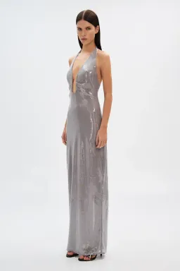 MISHA ‘Alusia’ Sequin Maxi Dress – Pewter Silver – Size AU M/10 ✨ for rent on The Volte - image 1