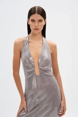 MISHA ‘Alusia’ Sequin Maxi Dress – Pewter Silver – Size AU M/10 ✨ for rent on The Volte - image 4