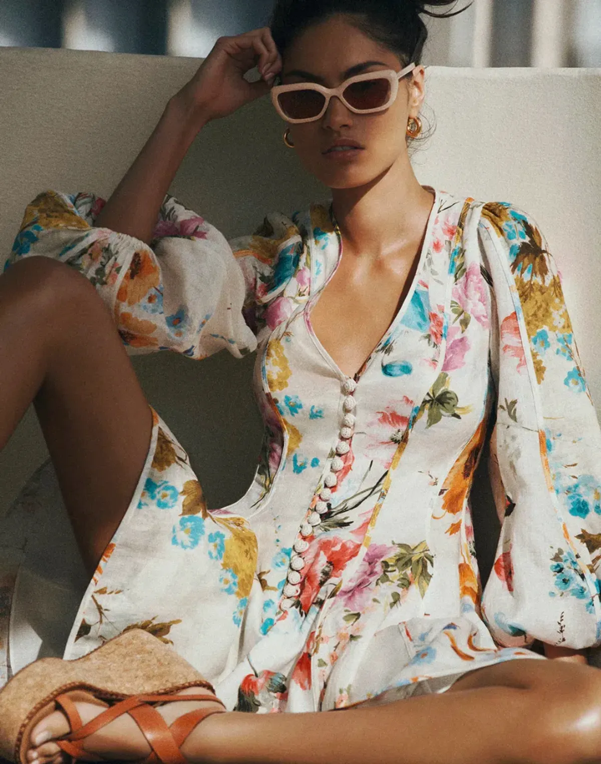 Zimmermann Halcyon Panelled Floral Puff Sleeve Mini Dress in Size 0P / AU 6 P - Cottagecore & Garden Party Dress - Image 4