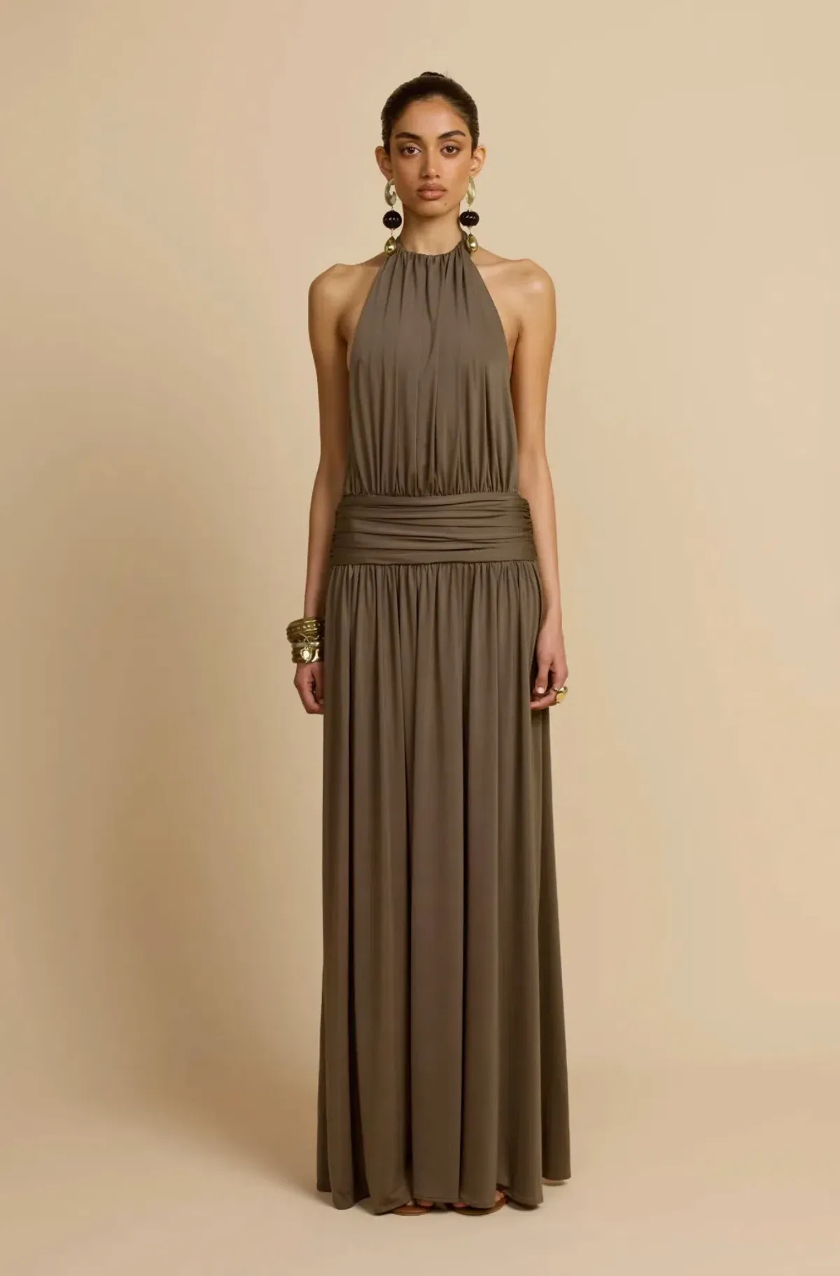 Arcina Ori, SANTINA DRESS KHAKI, Size XS, maxi, green - Image 1