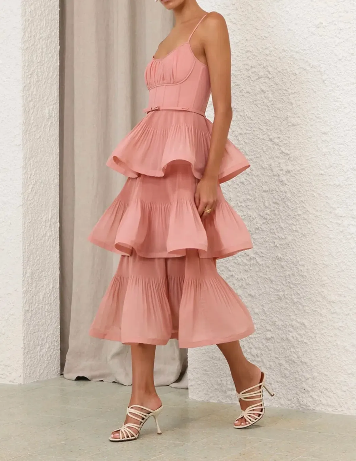 Zimmermann Pleated Tiered Midi in Dusty Pink Size 1 - Image 2