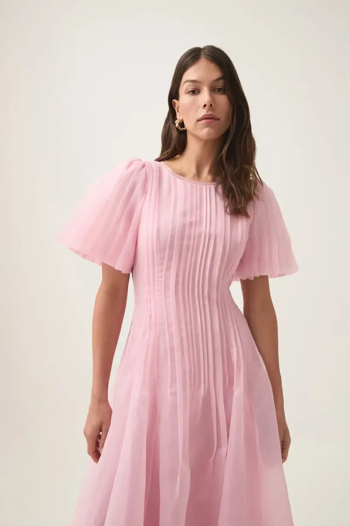 Aje Nova Pleated Midi Dress Chalk Pink Size AU 10 - Image 3