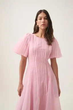 Aje Nova Pleated Midi Dress Chalk Pink Size AU 10 for rent on The Volte - image 3