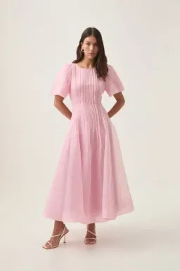 Aje Nova Pleated Midi Dress Chalk Pink Size AU 10 for rent on The Volte - image 1