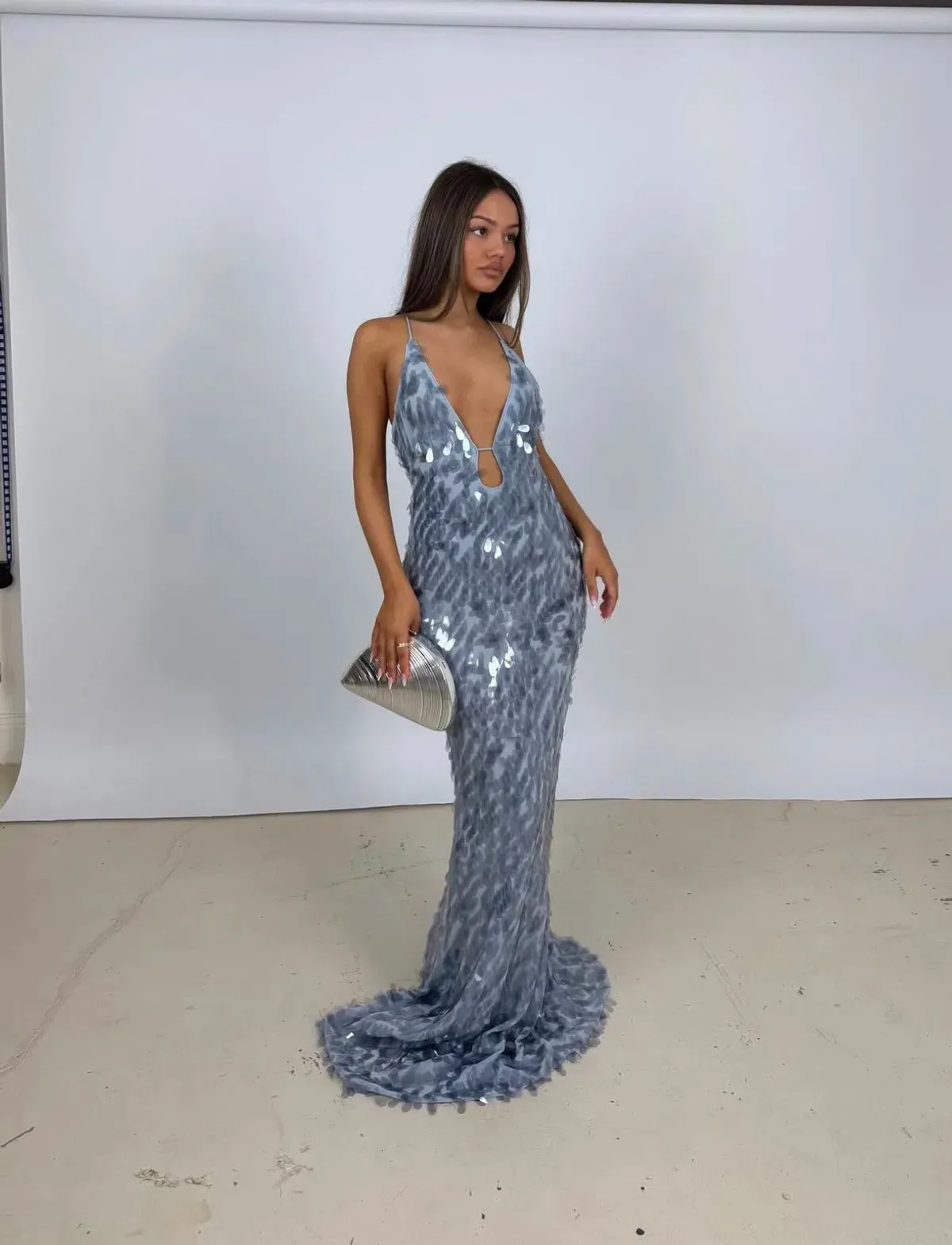 MISHA THE SAPPHIRE SEQUIN DRESS in dove grey size 8 - Image 2