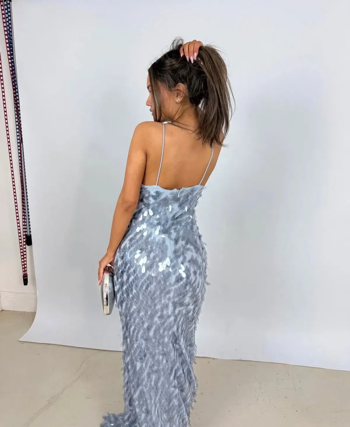 MISHA THE SAPPHIRE SEQUIN DRESS in dove grey size 8 - Image 3