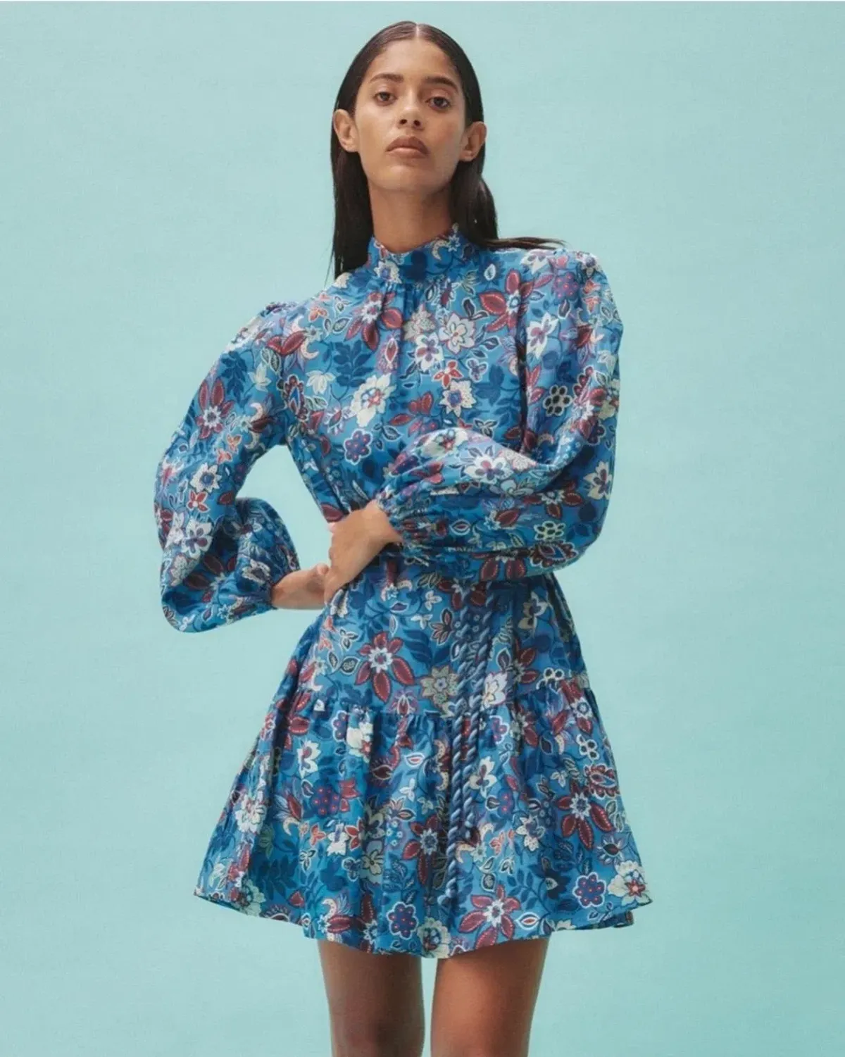 Alemais Isabella Mini Dress Size 14 AU Blue Paisley - Image 2