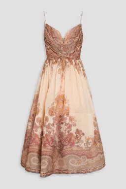 Zimmermann Illustration Draped Midi Dress Cream Paisley Size 10 for rent on The Volte - image 1