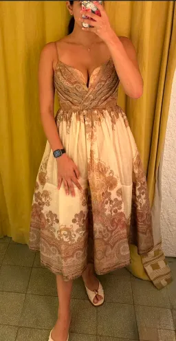 Zimmermann Illustration Draped Midi Dress Cream Paisley Size 10 for rent on The Volte - image 4