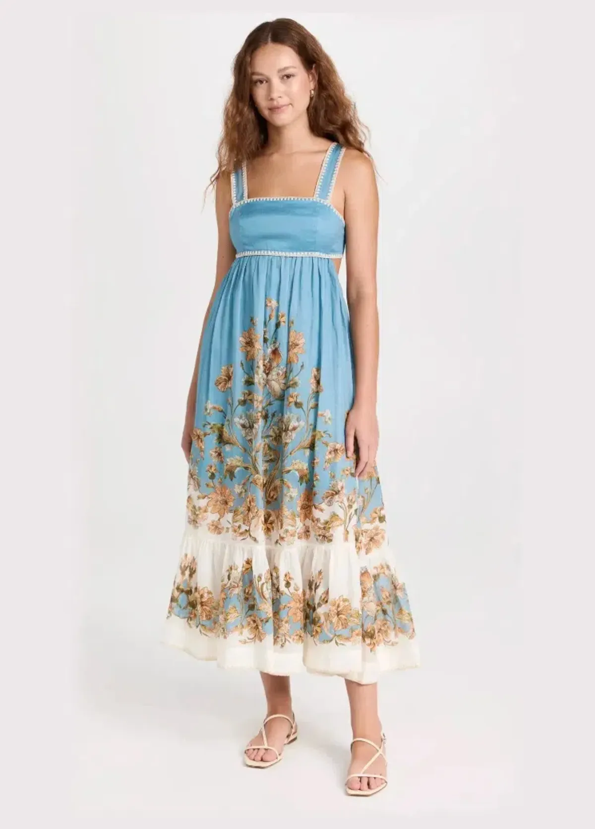 Zimmermann Chintz Tiered Midi Dress Blue Daisy Floral Size 1/ AU 10  - Image 1