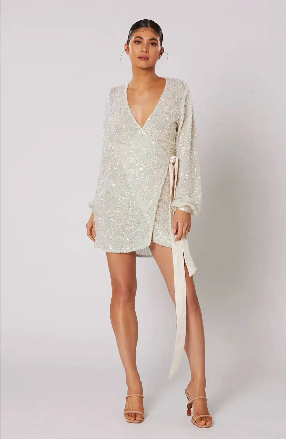 Winona Quinta Mini Wrap Dress Silver Sequin Size AU 8 / S - Image 1