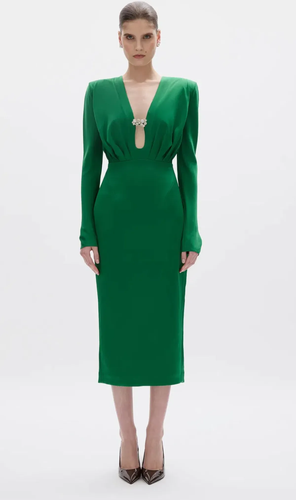 Rachel Gilbert Florida Long Sleeve Midi Dress in Green , Size 2 / AU 10 - Image 1