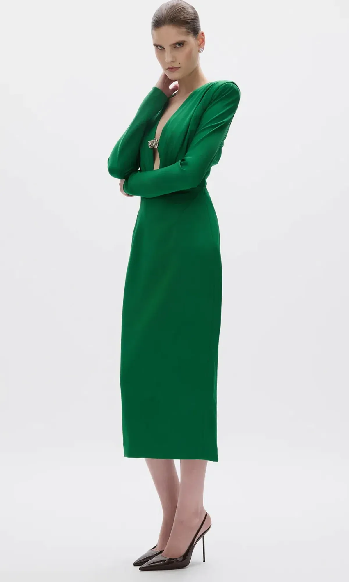 Rachel Gilbert Florida Long Sleeve Midi Dress in Green , Size 2 / AU 10 - Image 3