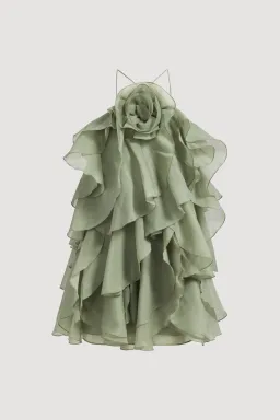 Aje Pandorea Layered Mini Dress in Moss Green Size 6 for rent on The Volte - image 4
