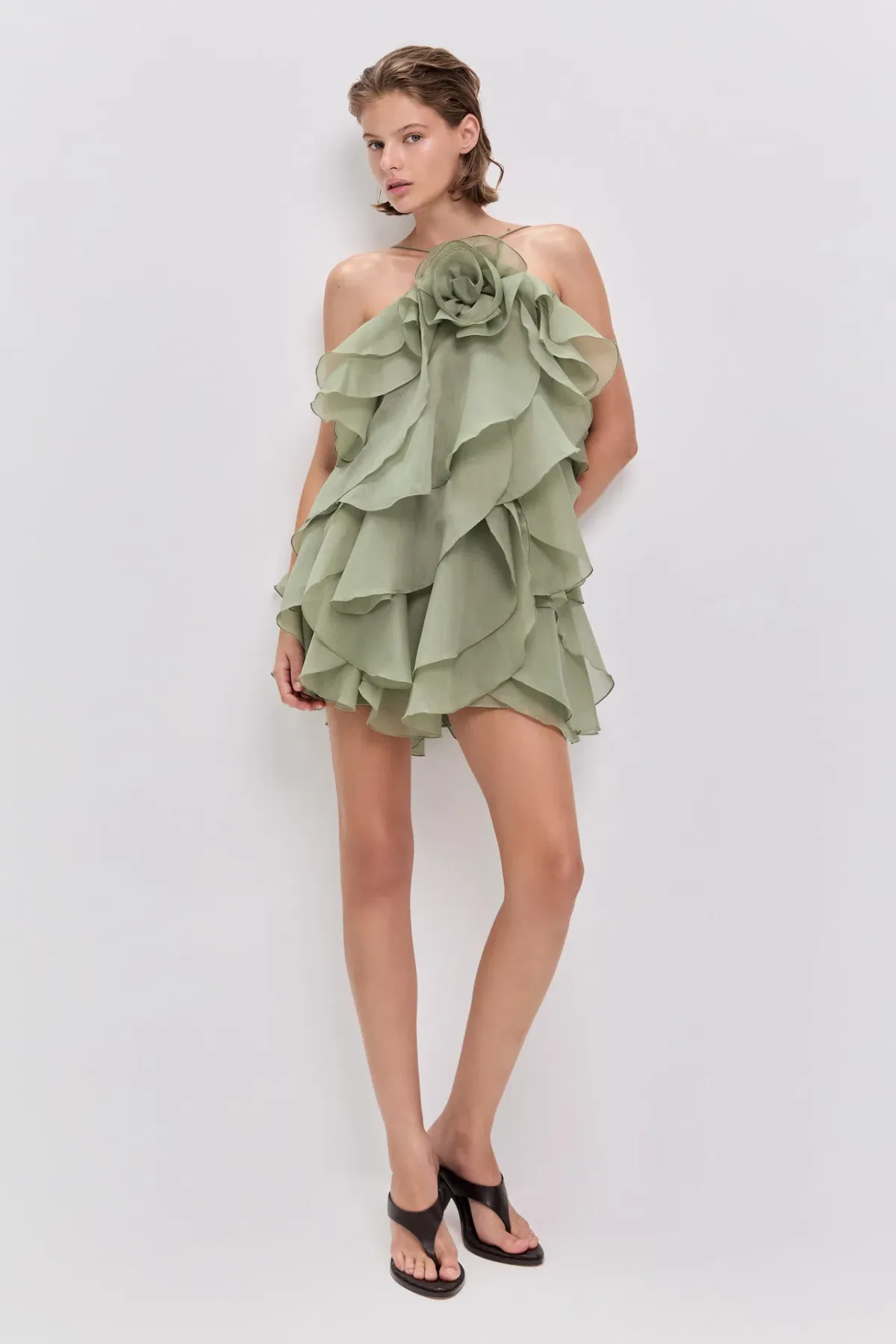 Aje Pandorea Layered Mini Dress in Moss Green Size 6 - Image 1