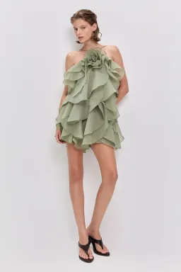 Aje Pandorea Layered Mini Dress in Moss Green Size 6 for rent on The Volte - image 1
