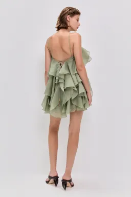 Aje Pandorea Layered Mini Dress in Moss Green Size 6 for rent on The Volte - image 3