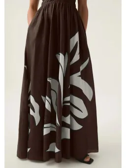 Aje Planetary Maxi Dress Size AU 16 Brown Carob Abstract Print Strappy Gown for rent on The Volte - image 5