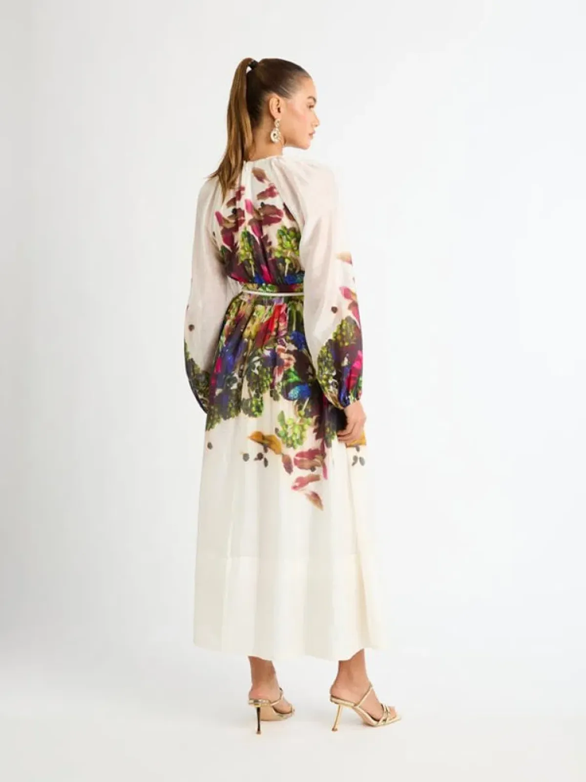 Sheike Impression Maxi Dress Size AU 16 / US 12 Tencel Linen Floral Print Long Sleeve Gown - Image 6