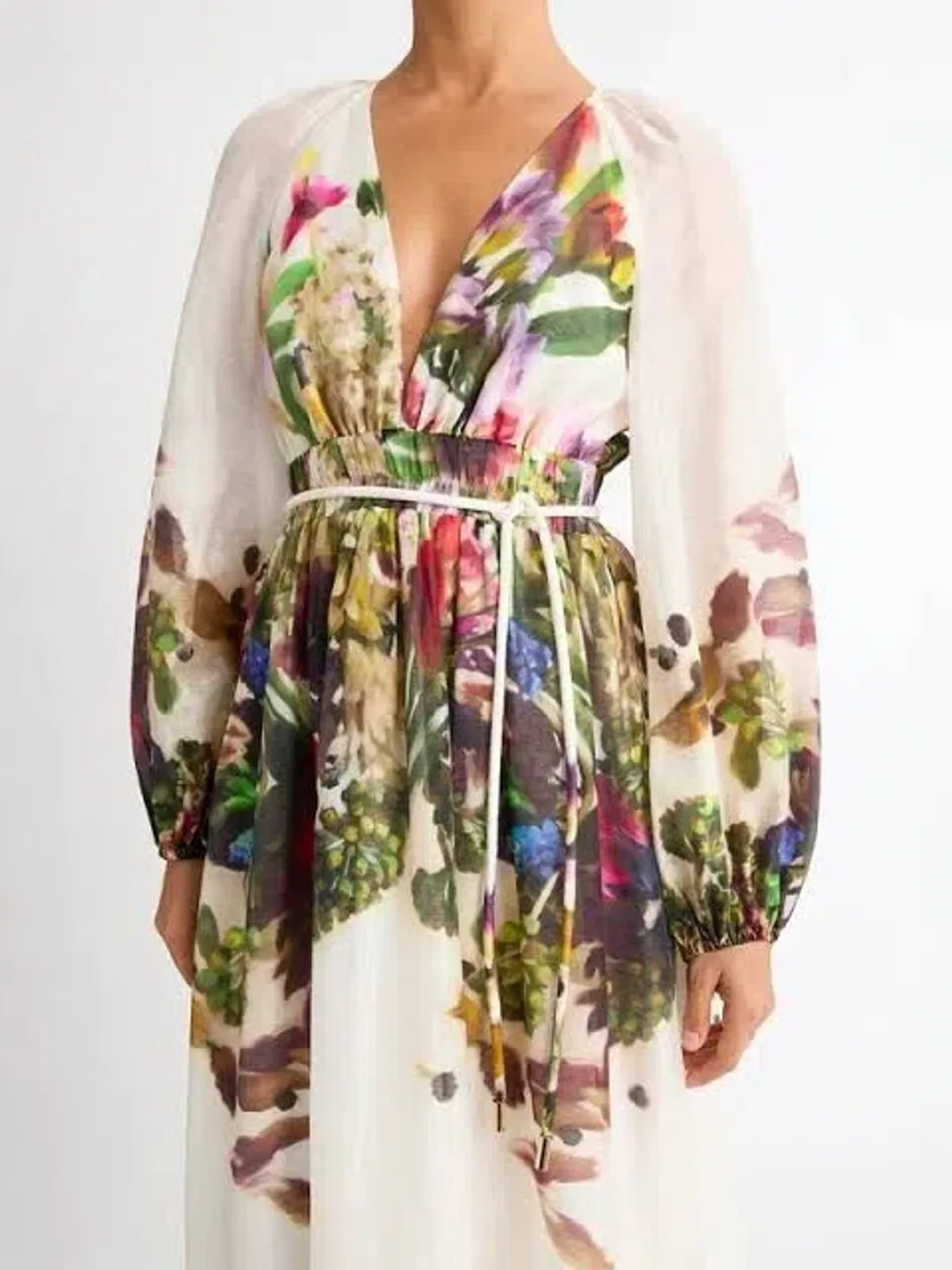 Sheike Impression Maxi Dress Size AU 16 / US 12 Tencel Linen Floral Print Long Sleeve Gown - Image 3