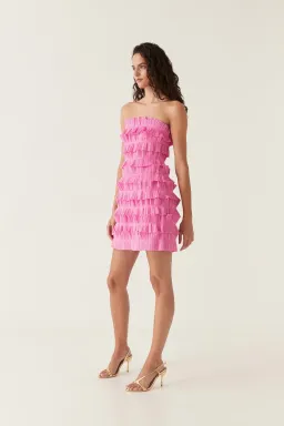 New AJE Strapless 'Palladium' Ruffled Mini Dress in Muted Fuchsia Pink - Size 6 AU for rent on The Volte - image 1