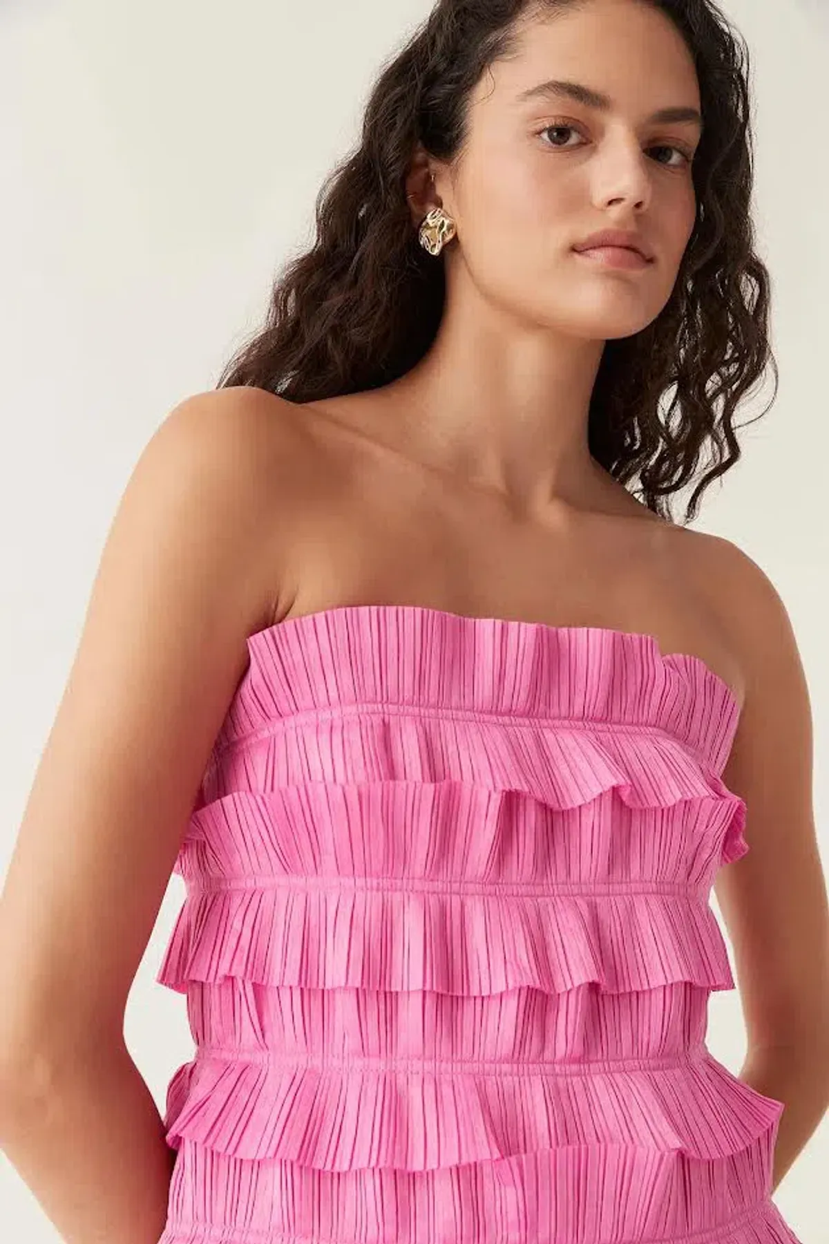New AJE Strapless 'Palladium' Ruffled Mini Dress in Muted Fuchsia Pink - Size 6 AU - Image 5