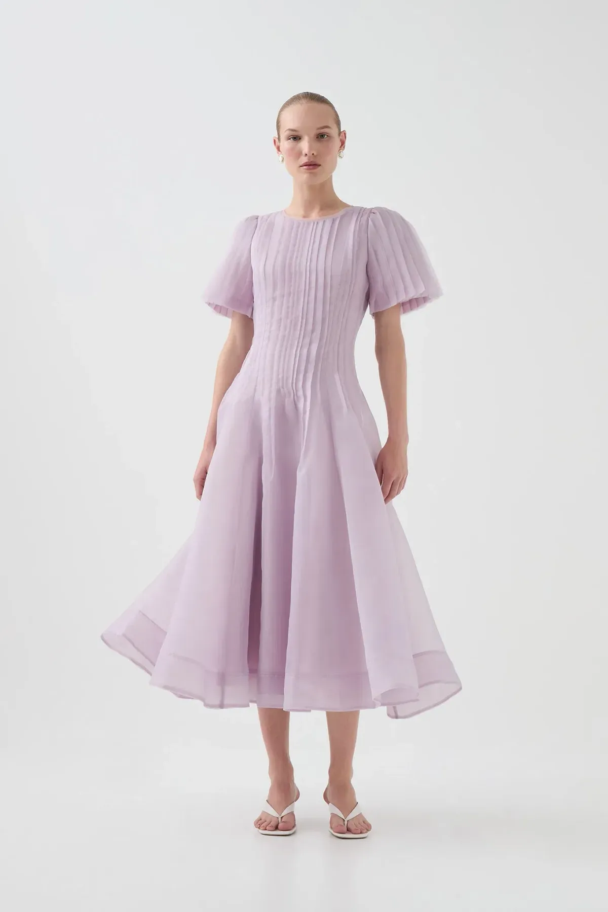Aje Nova Pleated Midi Dress in Lilac - Size 14 - Image 1