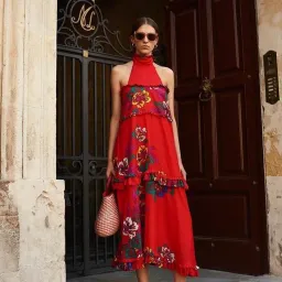 Scanlan Theodore Floral Voile Dress in Red Size 6 for rent on The Volte - image 1