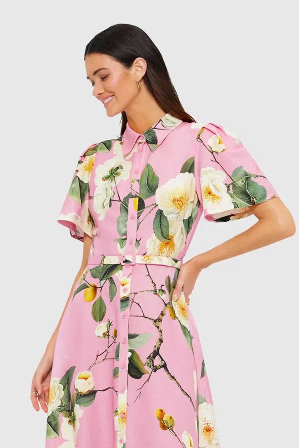 Leo Lin Becca Short Sleeve Midi Dress - Camelia Print - Image 4