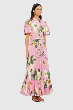 Leo Lin Becca Short Sleeve Midi Dress - Camelia Print for rent on The Volte - image 1