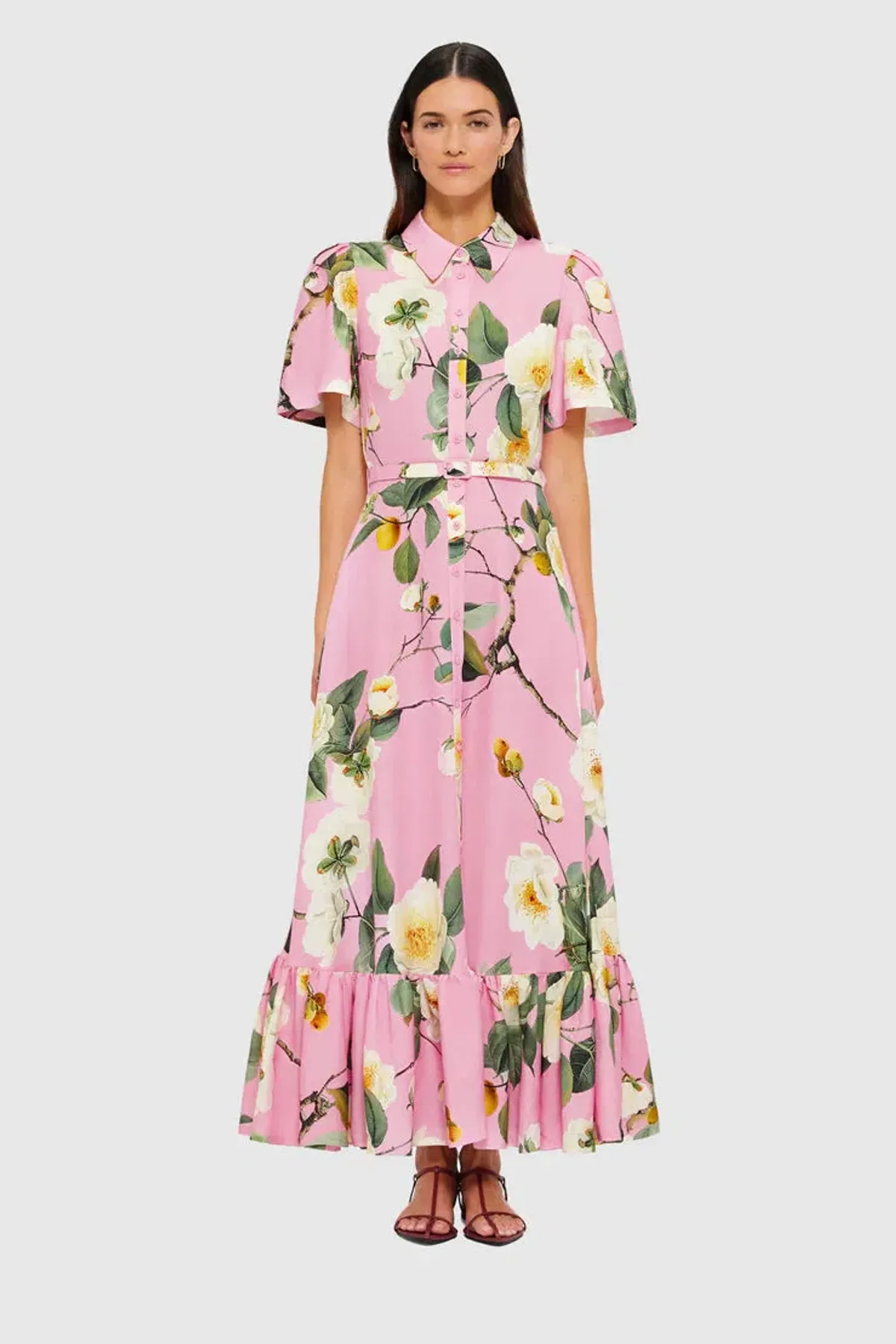 Leo Lin Becca Short Sleeve Midi Dress - Camelia Print - Image 2