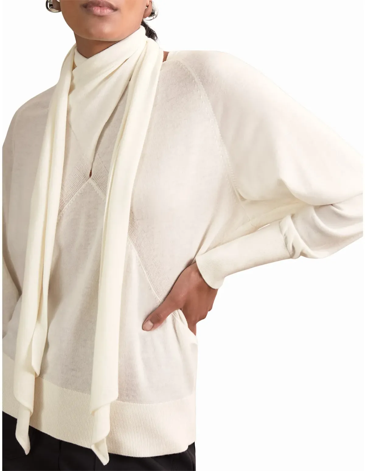 Reiss Alexis Tie Long Sleeve Top Cream Size 8 - Image 3