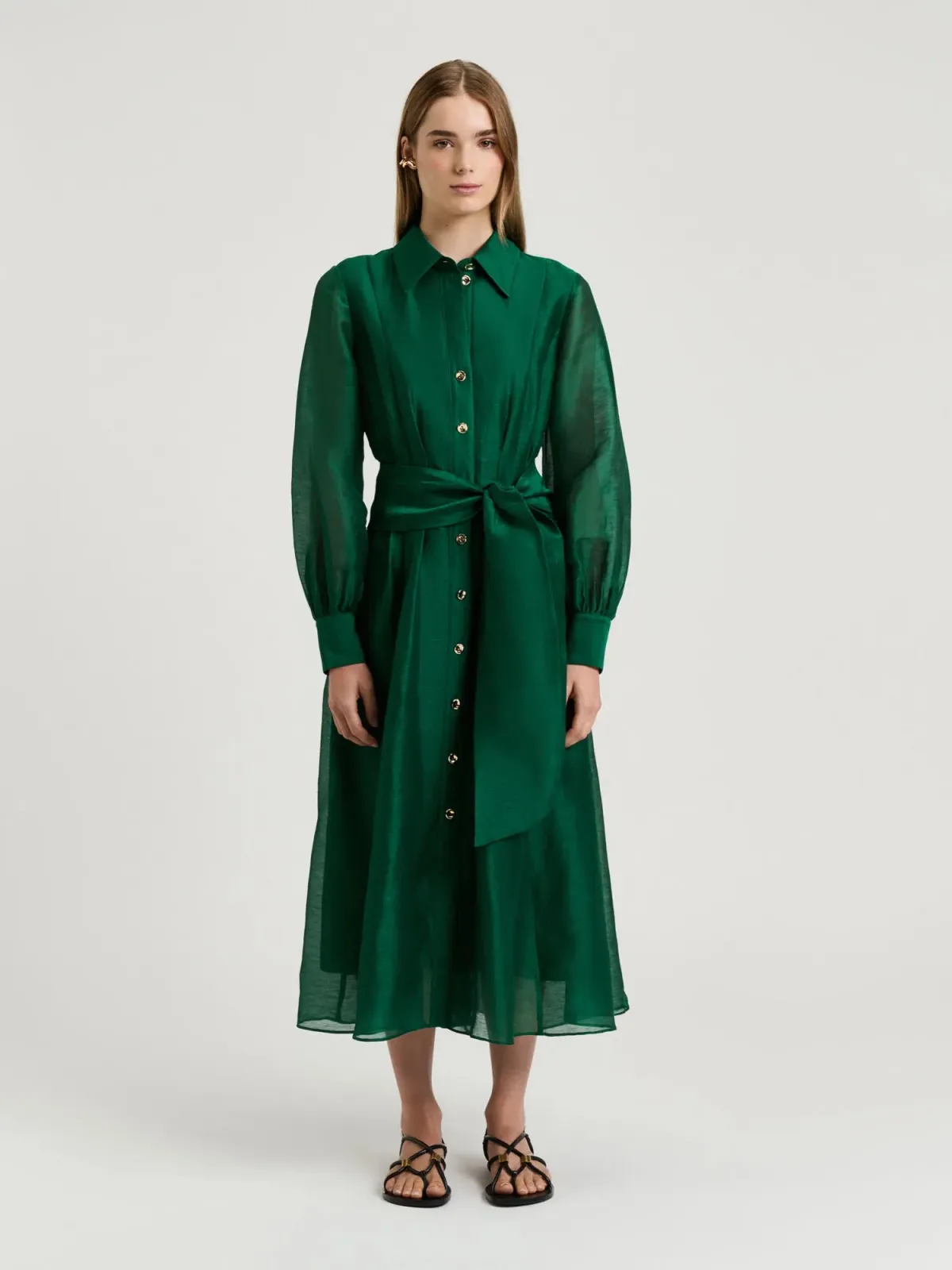 Veronika Maine Linen Silk Midi Shirtdress; size 8 - Image 1