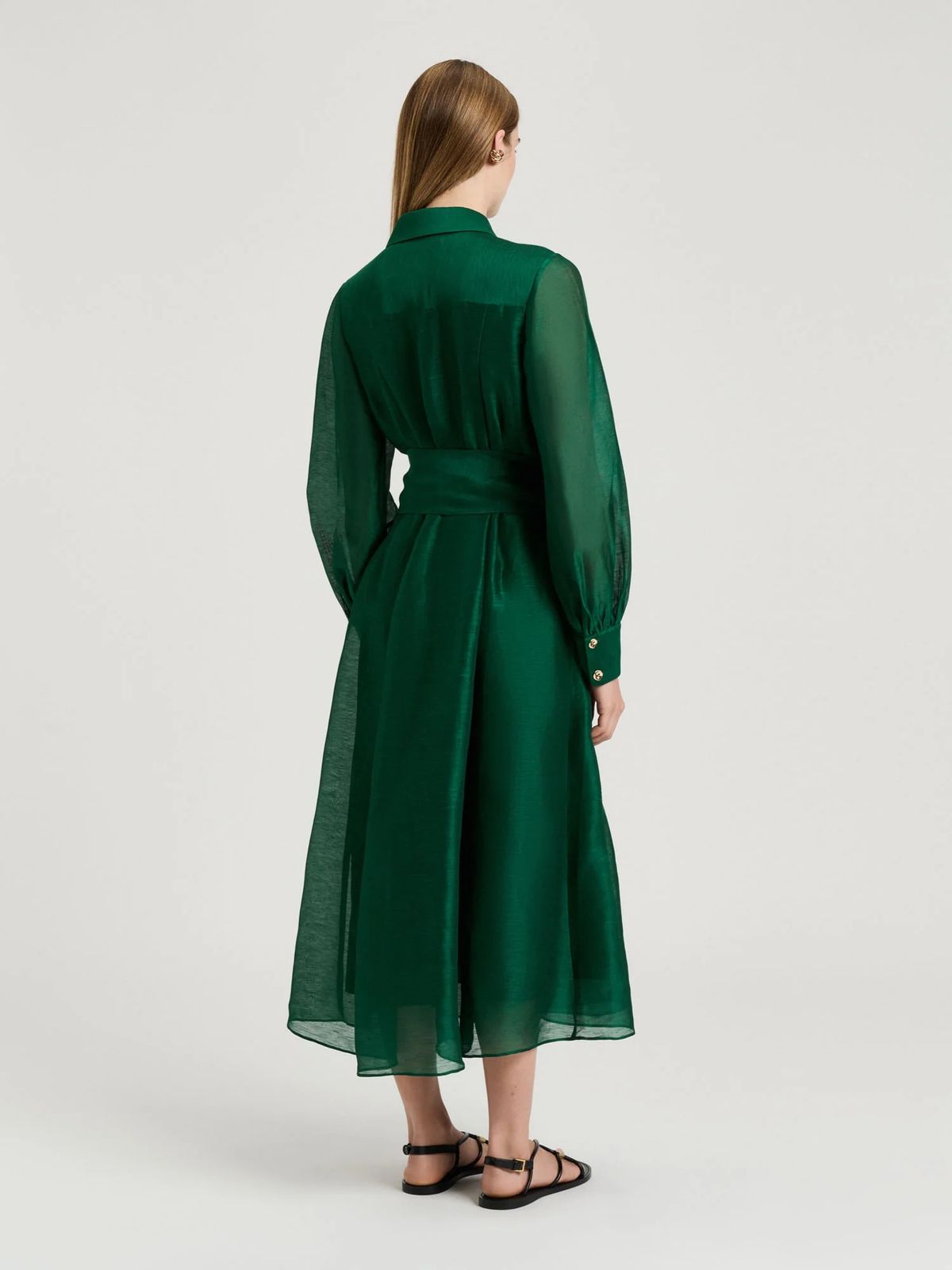 Veronika Maine Linen Silk Midi Shirtdress; size 10 - Image 5