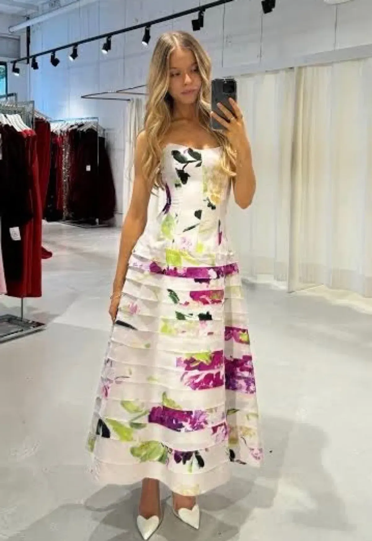 New Aje Victoria Midi Dress WILD HYDRANGEA - Size 10 - Pink Floral Evening Gown - Image 9