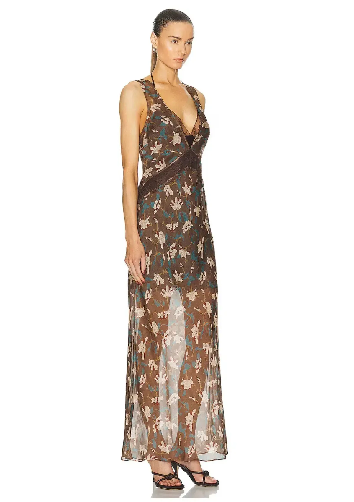 SIR THE LABEL - Avellino Lace Layered Dress Chocolate Fiore Print: Size 3 / AU 12 - Image 2