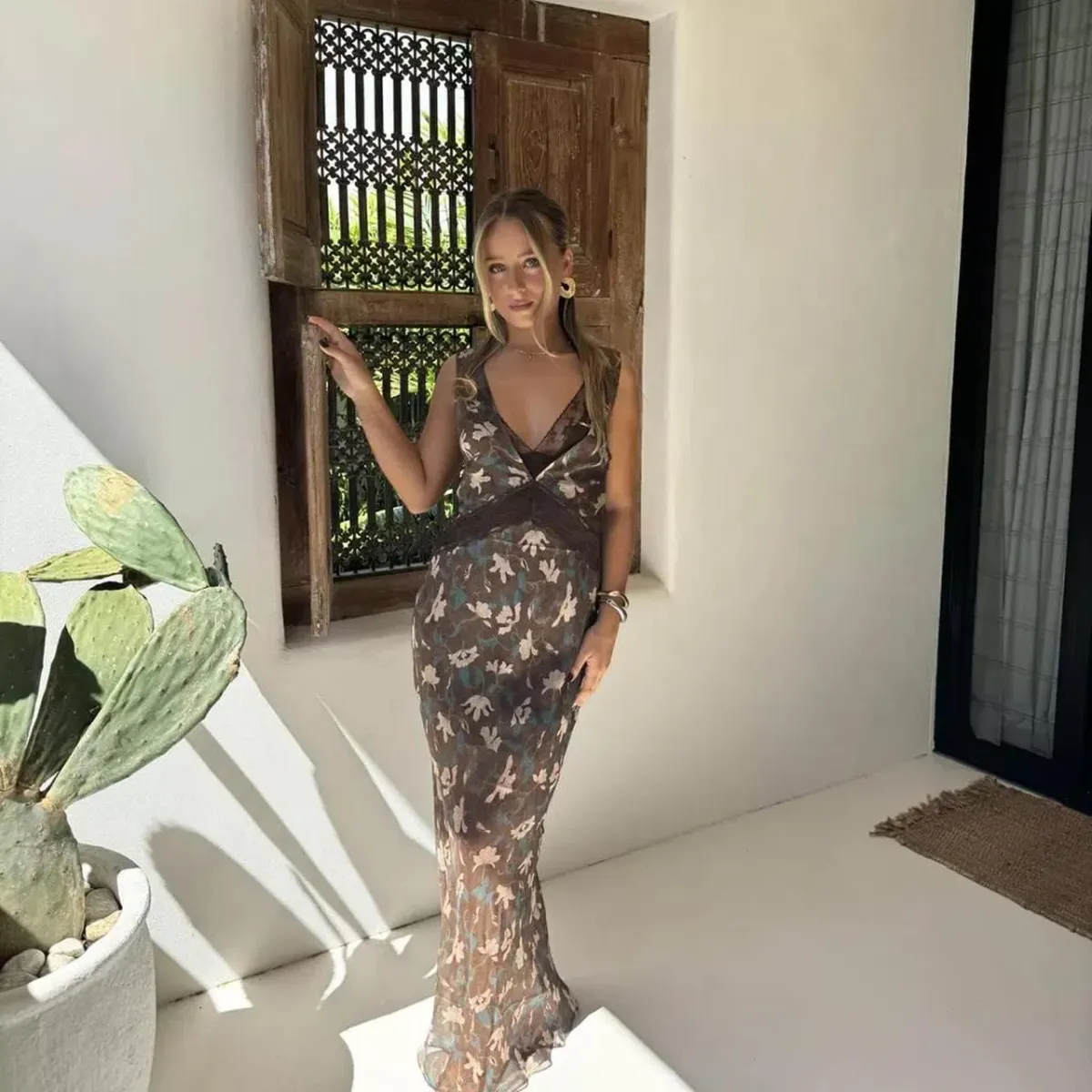 SIR THE LABEL - Avellino Lace Layered Dress Chocolate Fiore Print: Size 3 / AU 12 - Image 4