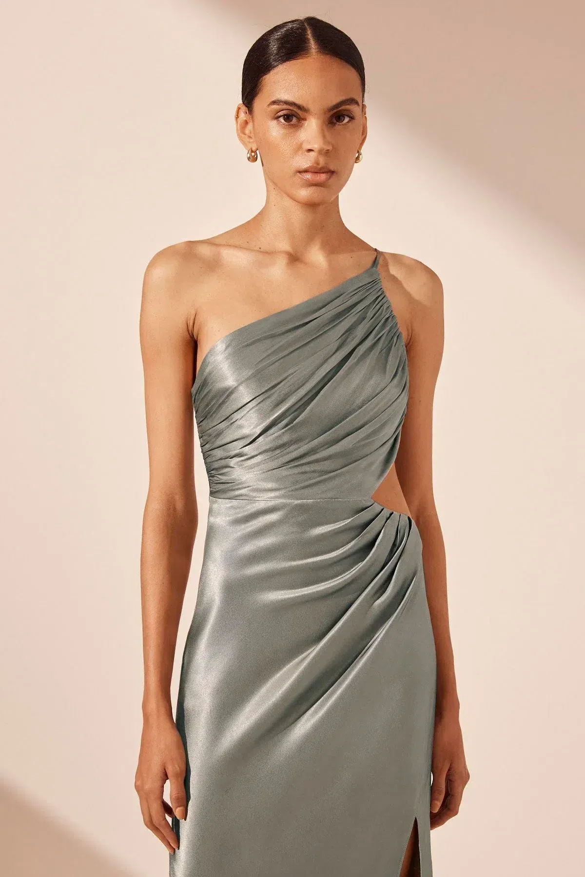 Shona Joy La Lune Asymmetrical Gathered Maxi Dress - Sage Size 10 - Image 2