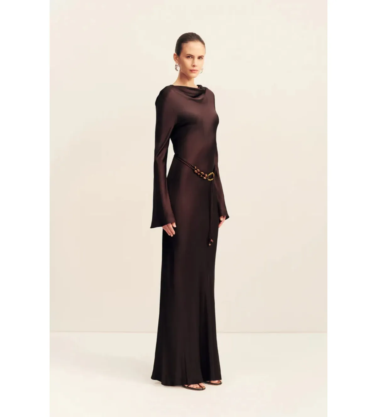 Shona Joy Agnes Long Sleeves Maxi Dress With Belt in Espresso Size AU10 - Image 2